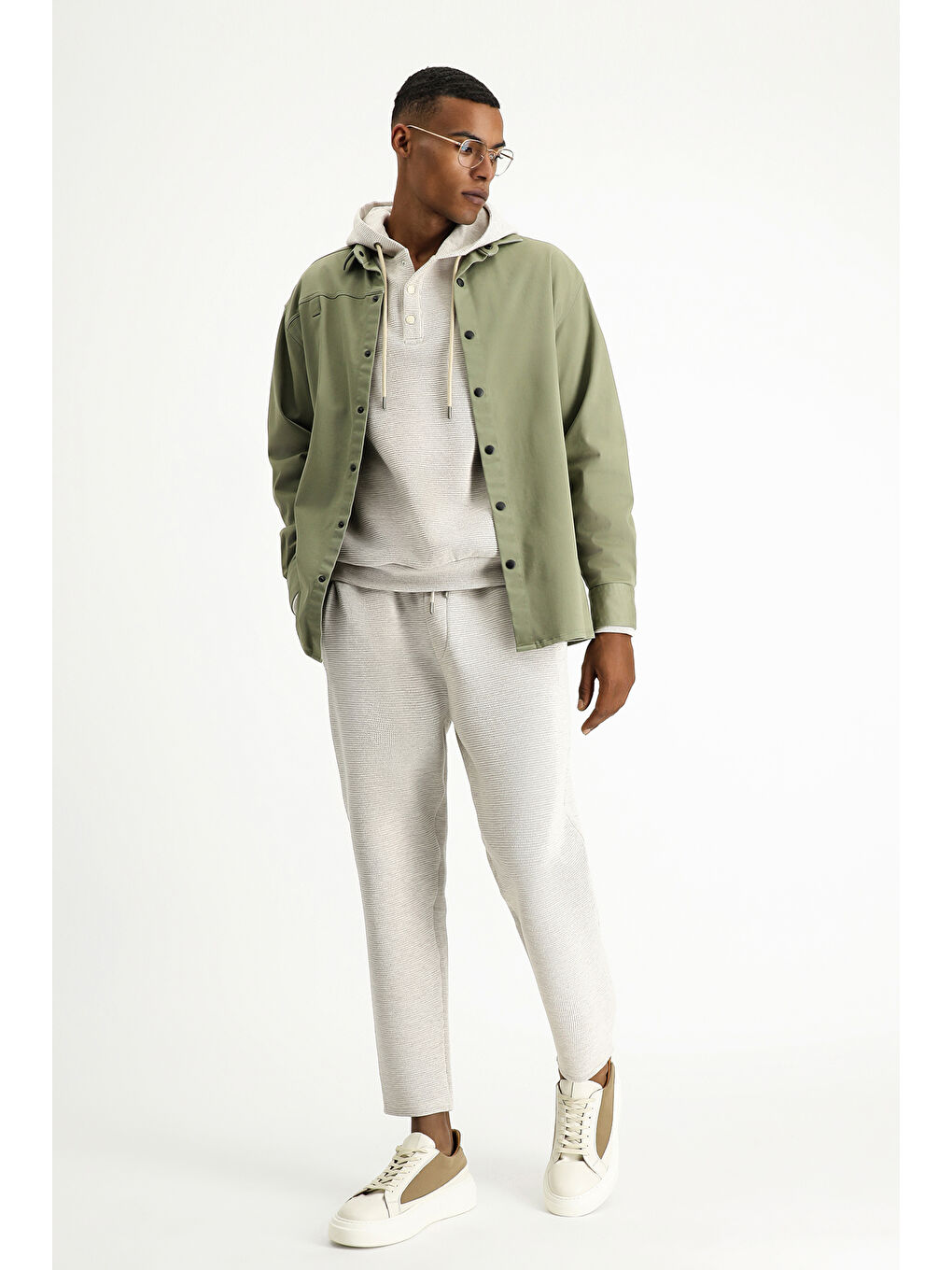 Haki Uzun Kol Oversize Pamuklu Utility Gömlek / Mont-1