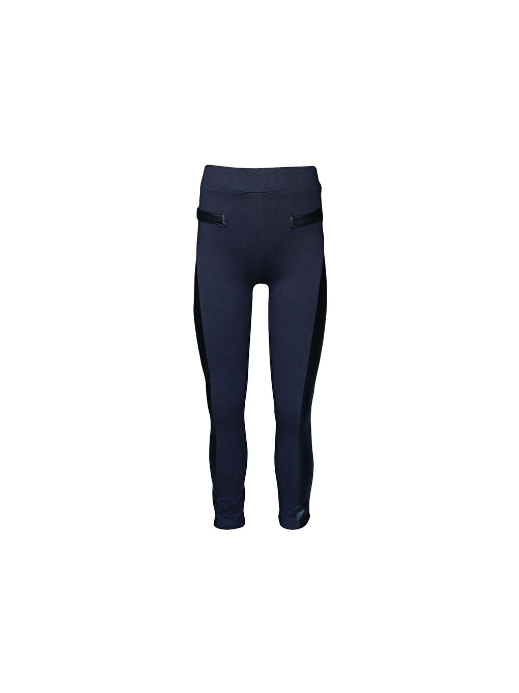 Koyu Lacivert Kız Çocuk Yan Panelli Deri Tayt