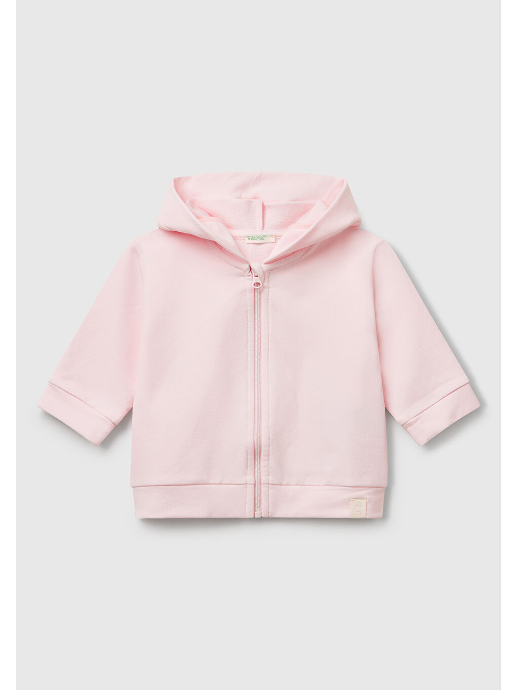 Bebek Pembe Logo Etiketli Fermuarlı Kulaklı Kapüşonlu Sweatshirt