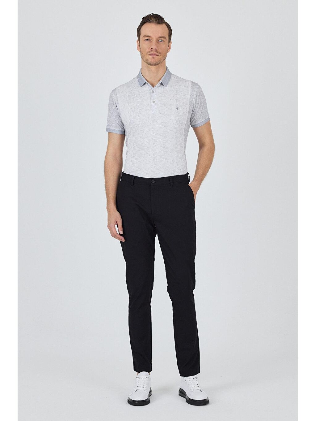 Siyah Armürlü Yan Cep Düz Paça Slim Fit Pamuklu Casual Chino Pantolon 1003250120-1