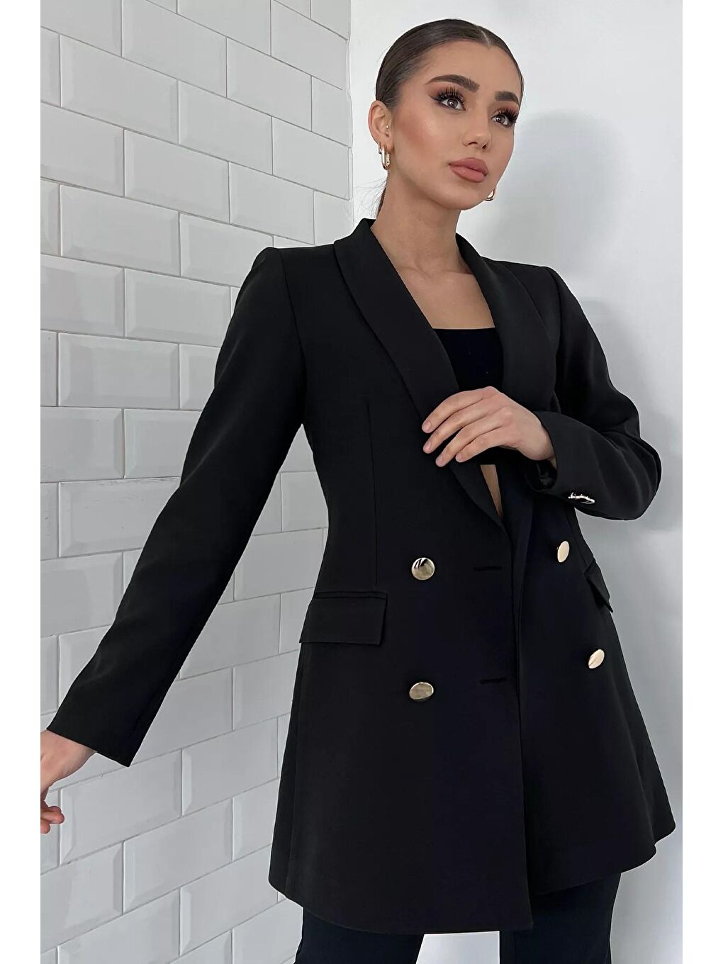 Siyah Kadın Astarlı Blazer Ceket