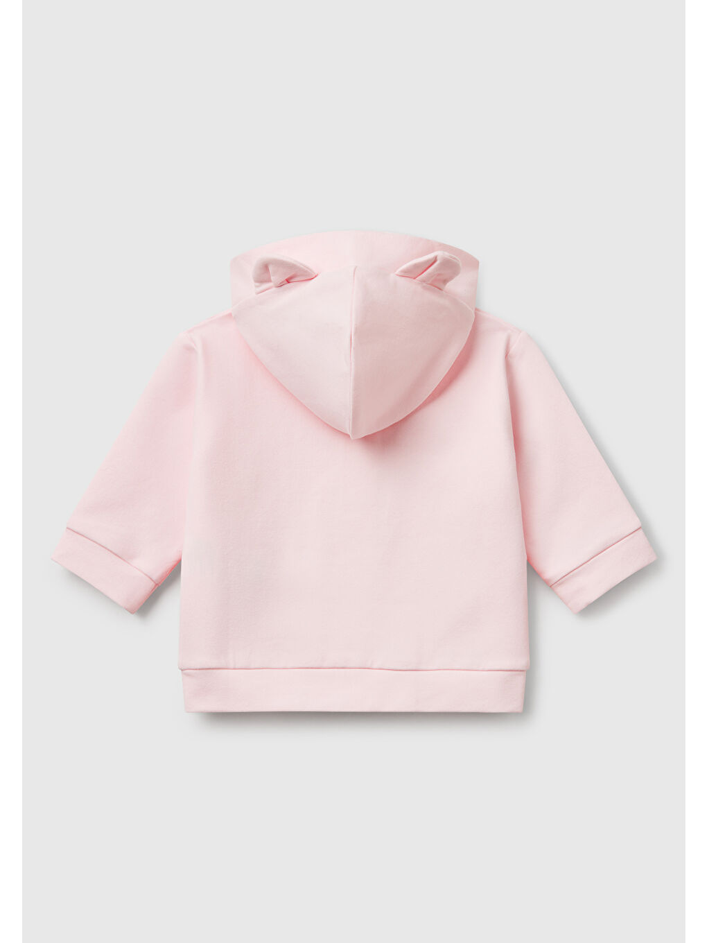 Bebek Pembe Logo Etiketli Fermuarlı Kulaklı Kapüşonlu Sweatshirt-1