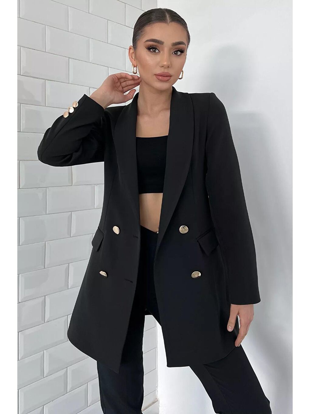 Siyah Kadın Astarlı Blazer Ceket-1