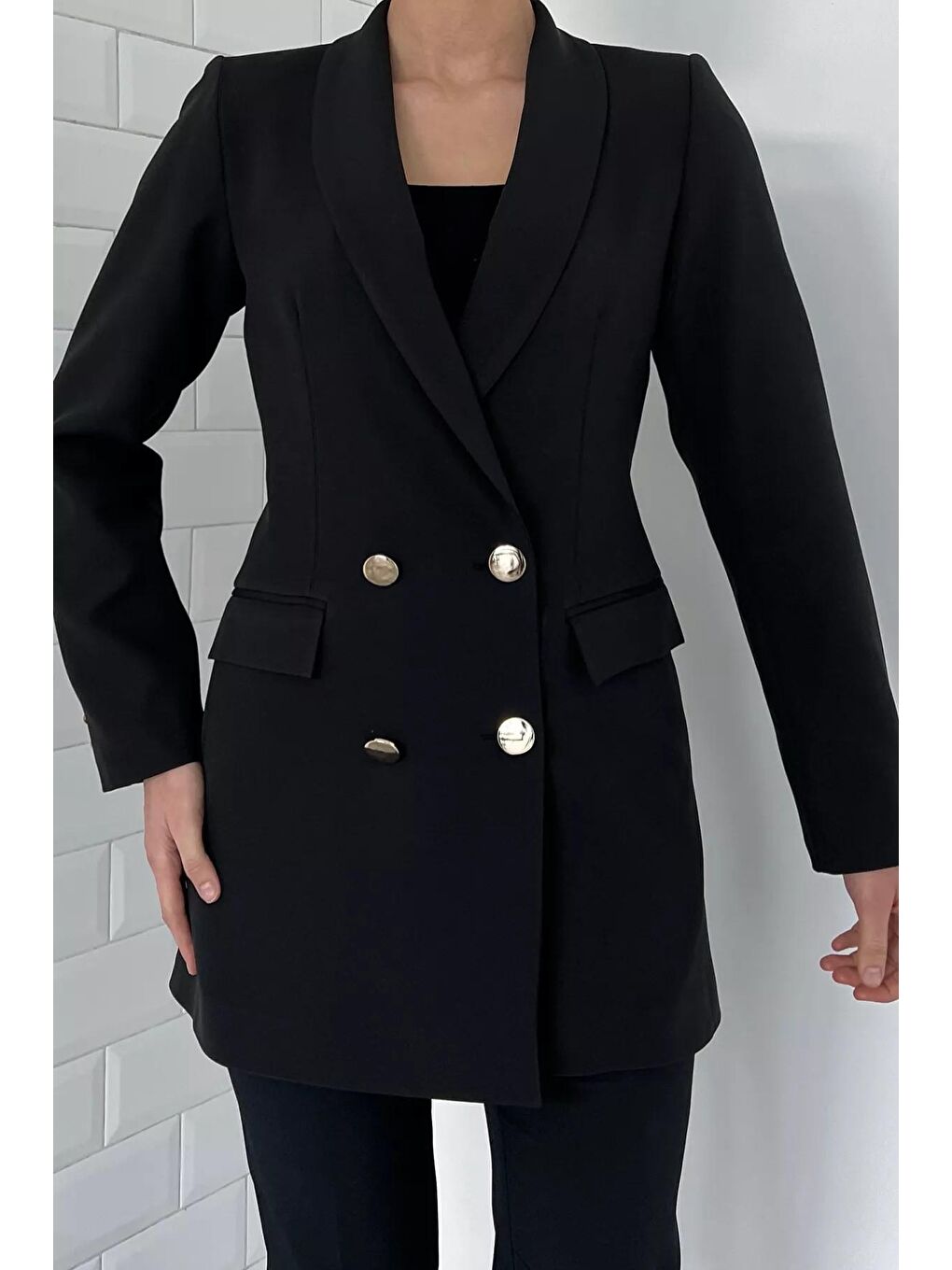 Siyah Kadın Astarlı Blazer Ceket-2