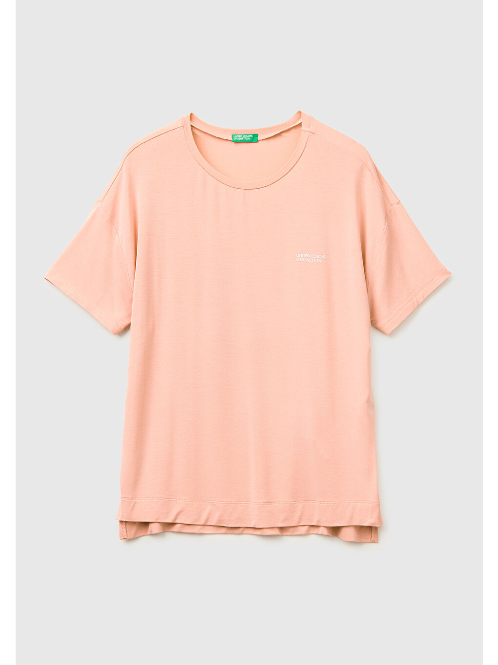 Pembe Kadın Somon Modal Karışımlı Logolu Kısa Kollu Yuvarlak Yaka T-Shirt