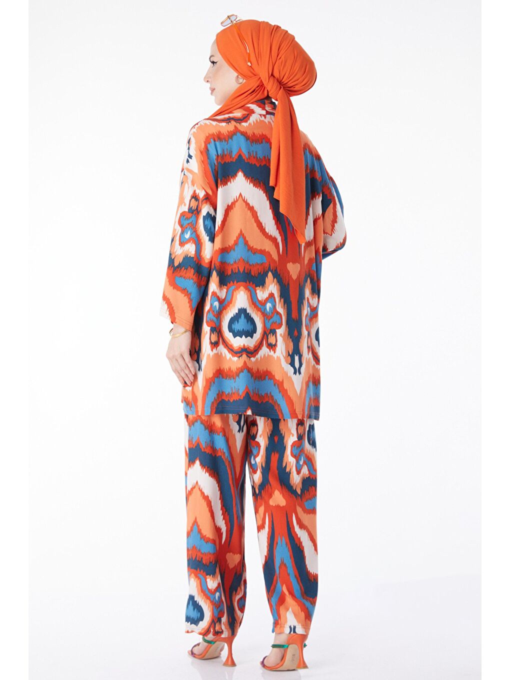 Ceket Yaka Kadın Turuncu Kimono Pantolon İkili Takım - 13222-4