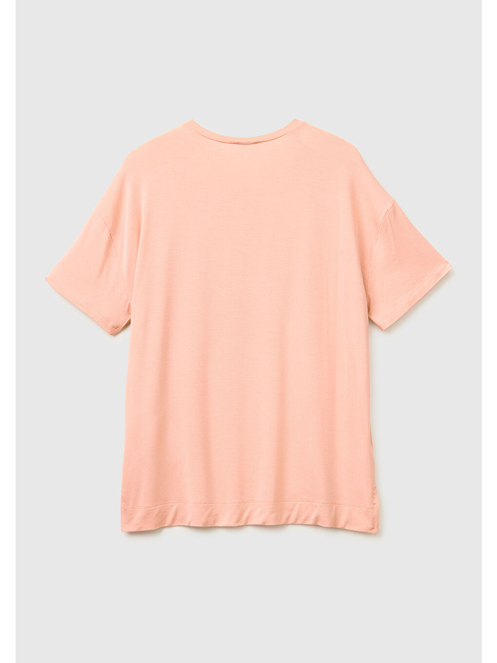 Pembe Kadın Somon Modal Karışımlı Logolu Kısa Kollu Yuvarlak Yaka T-Shirt-1