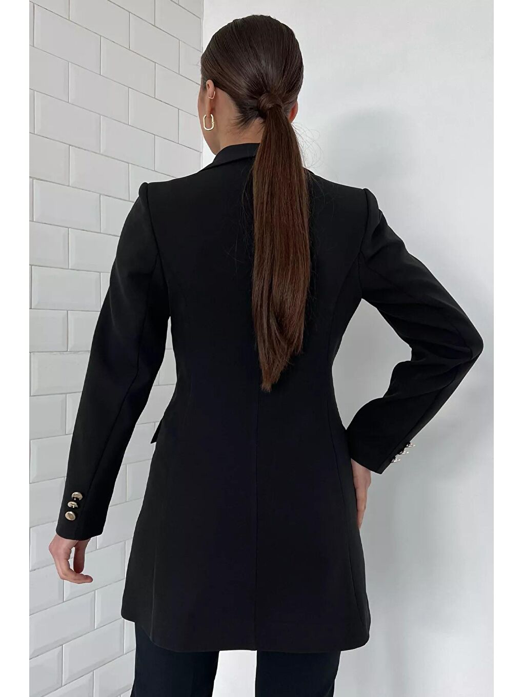 Siyah Kadın Astarlı Blazer Ceket-3