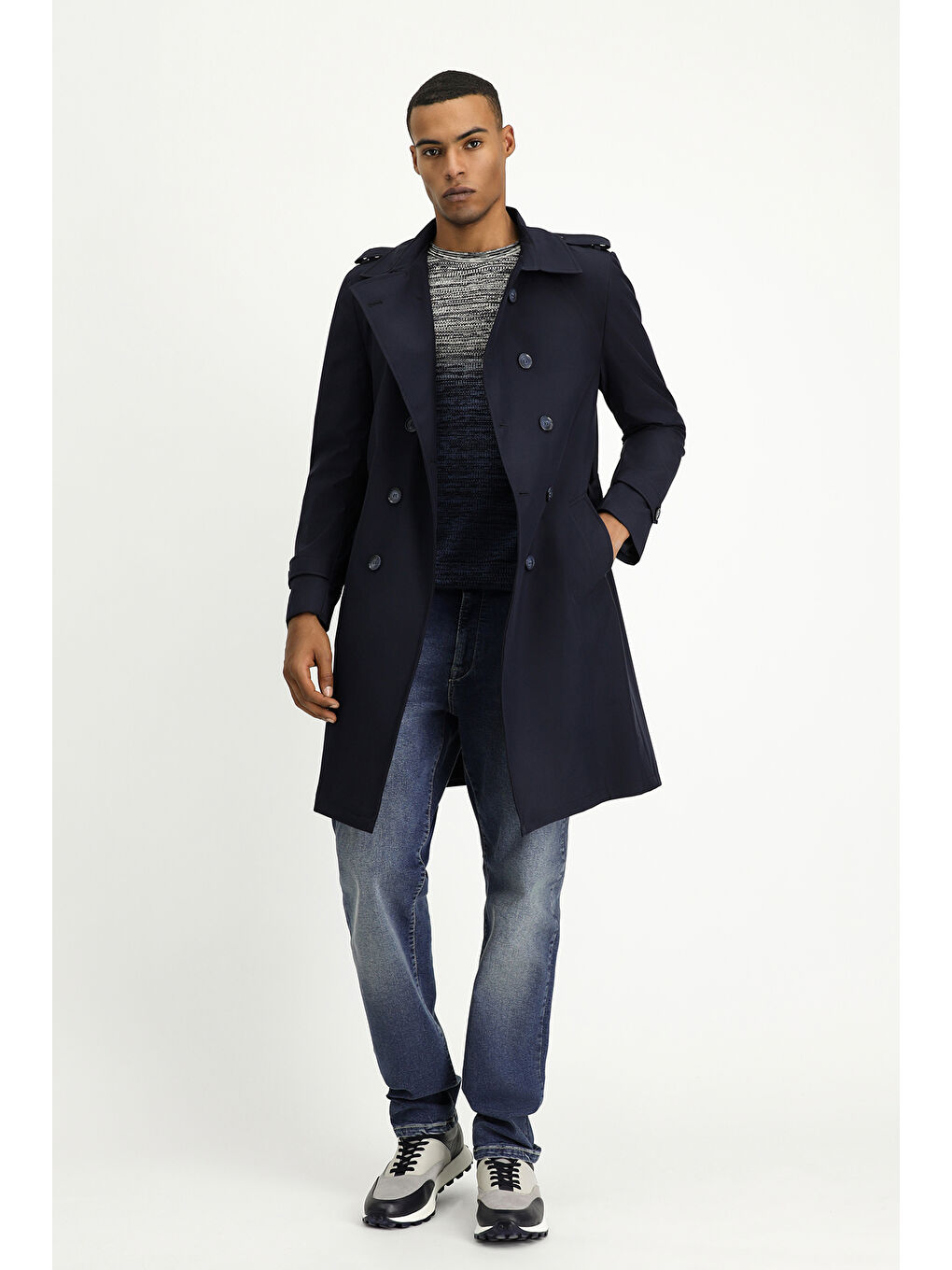 Lacivert Kruvaze Pardösü & Trençkot