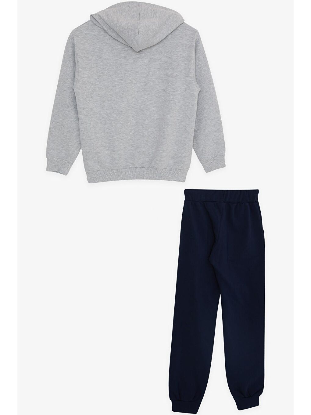 Kız Çocuk Eşofman Takım Taşlı Yazı Baskılı Kapüşonlu Gri Melanj (8-12 Yaş)-1