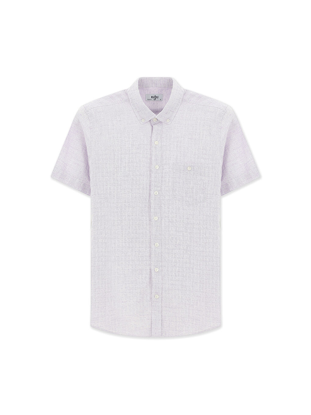 Lila Kısa Kol Regular Fit Desenli Düğmeli Yaka Pamuklu Keten Karışımlı Gömlek-6