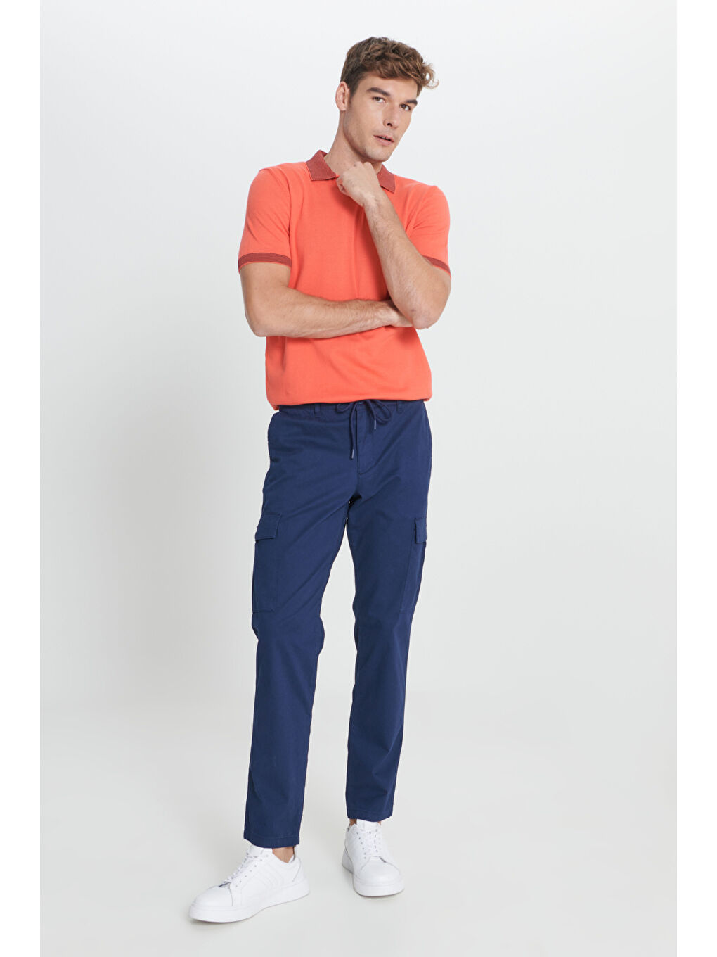 Erkek Lacivert Comfort Fit Rahat Kesim Pamuklu Esnek Yan Cepli Kargo Pantolon