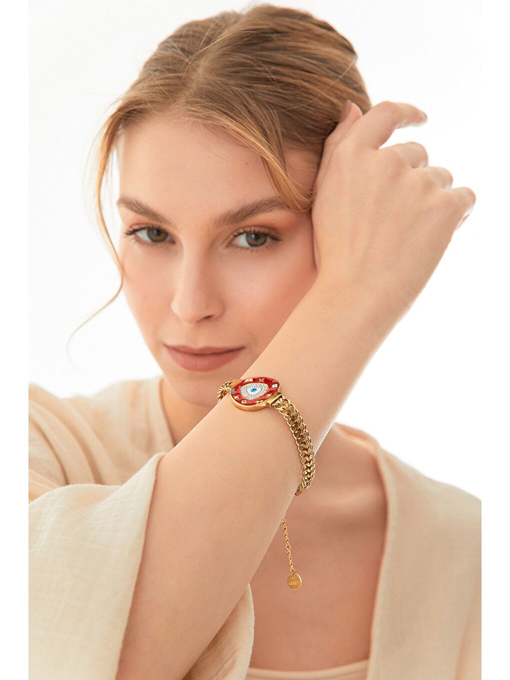 Kırmızı Nazar Boncuklu Çelik Bileklik-2