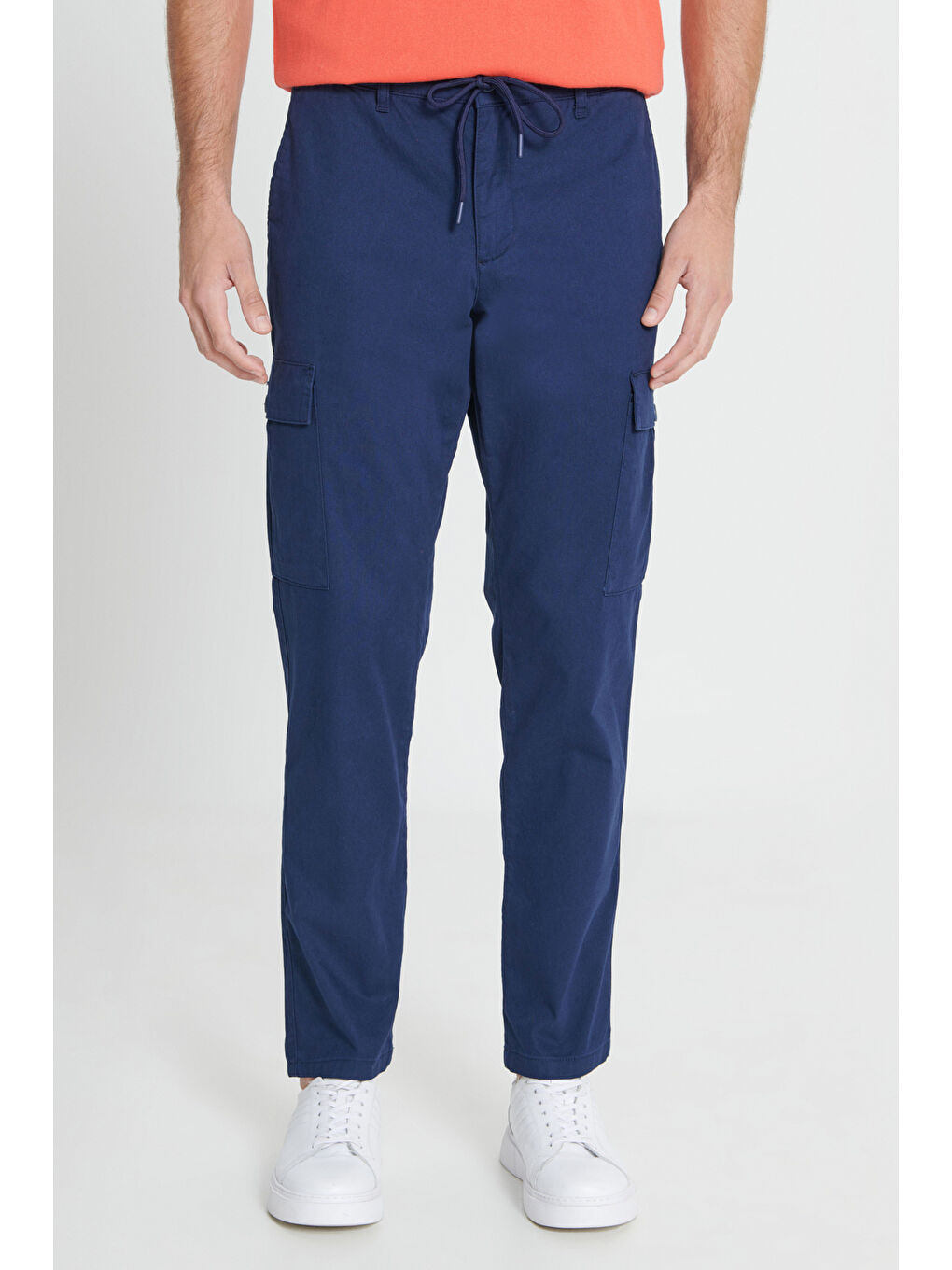 Erkek Lacivert Comfort Fit Rahat Kesim Pamuklu Esnek Yan Cepli Kargo Pantolon-1
