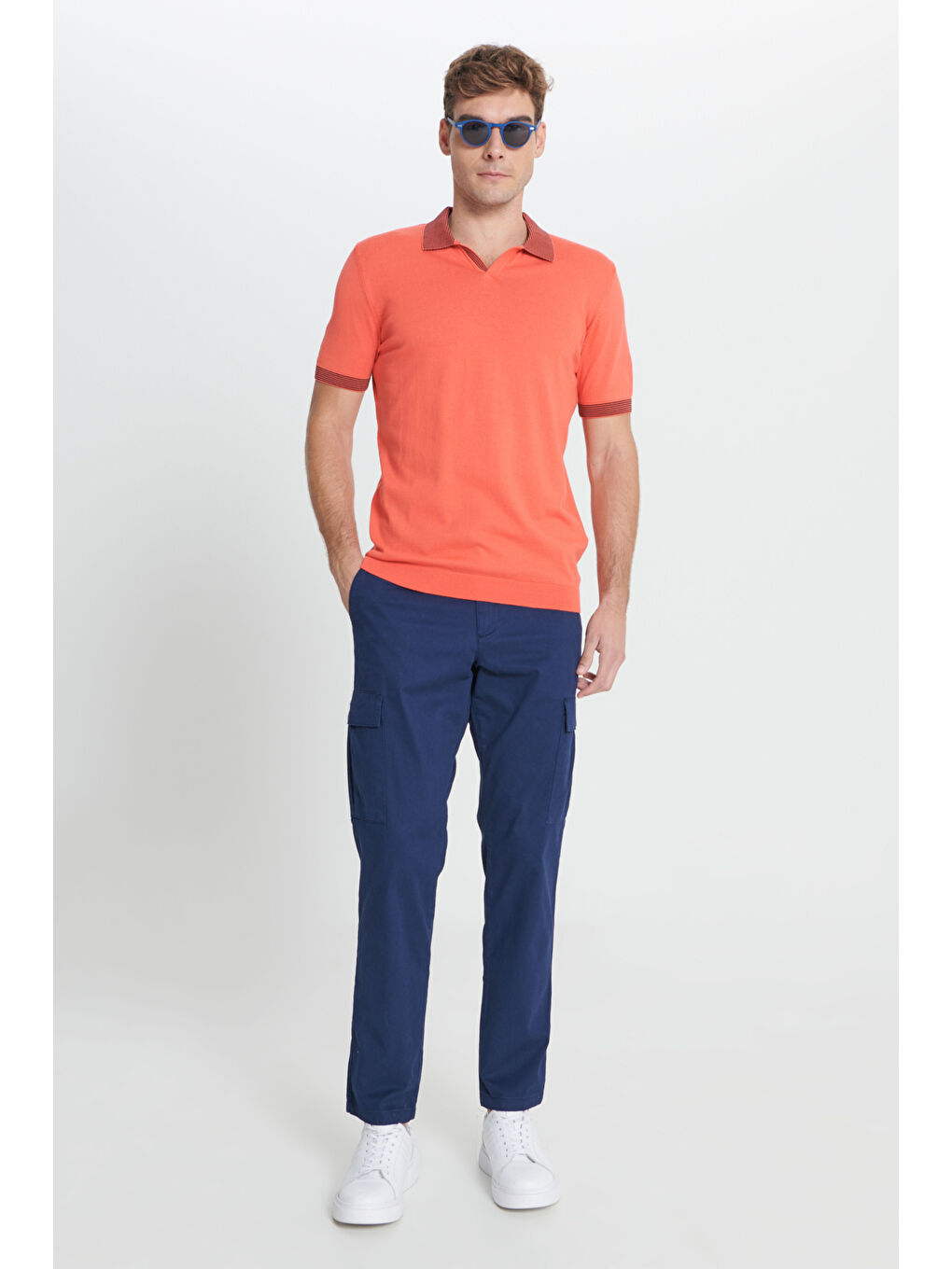 Erkek Lacivert Comfort Fit Rahat Kesim Pamuklu Esnek Yan Cepli Kargo Pantolon-2