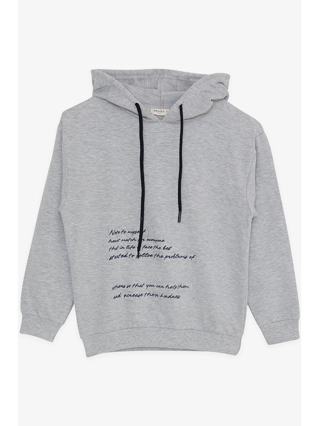 Kız Çocuk Eşofman Takım Taşlı Yazı Baskılı Kapüşonlu Gri Melanj (8-12 Yaş)-2