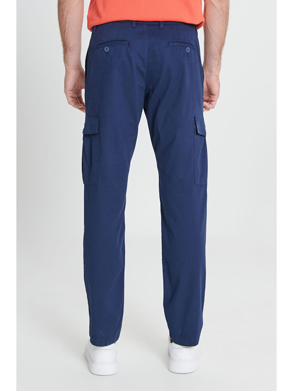 Erkek Lacivert Comfort Fit Rahat Kesim Pamuklu Esnek Yan Cepli Kargo Pantolon-5