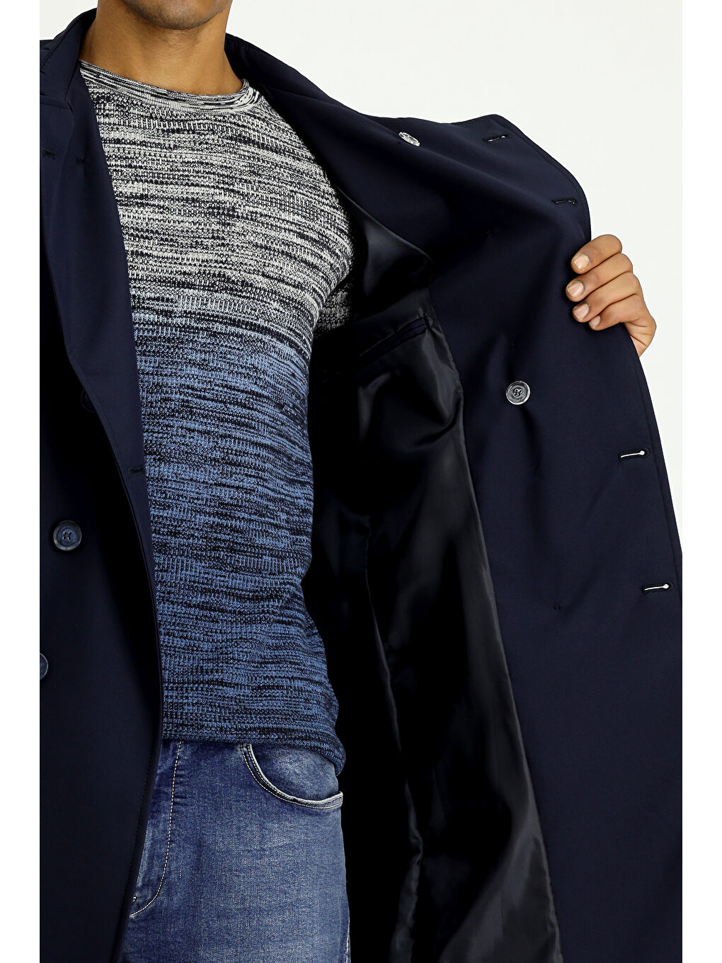 Lacivert Kruvaze Pardösü & Trençkot-5