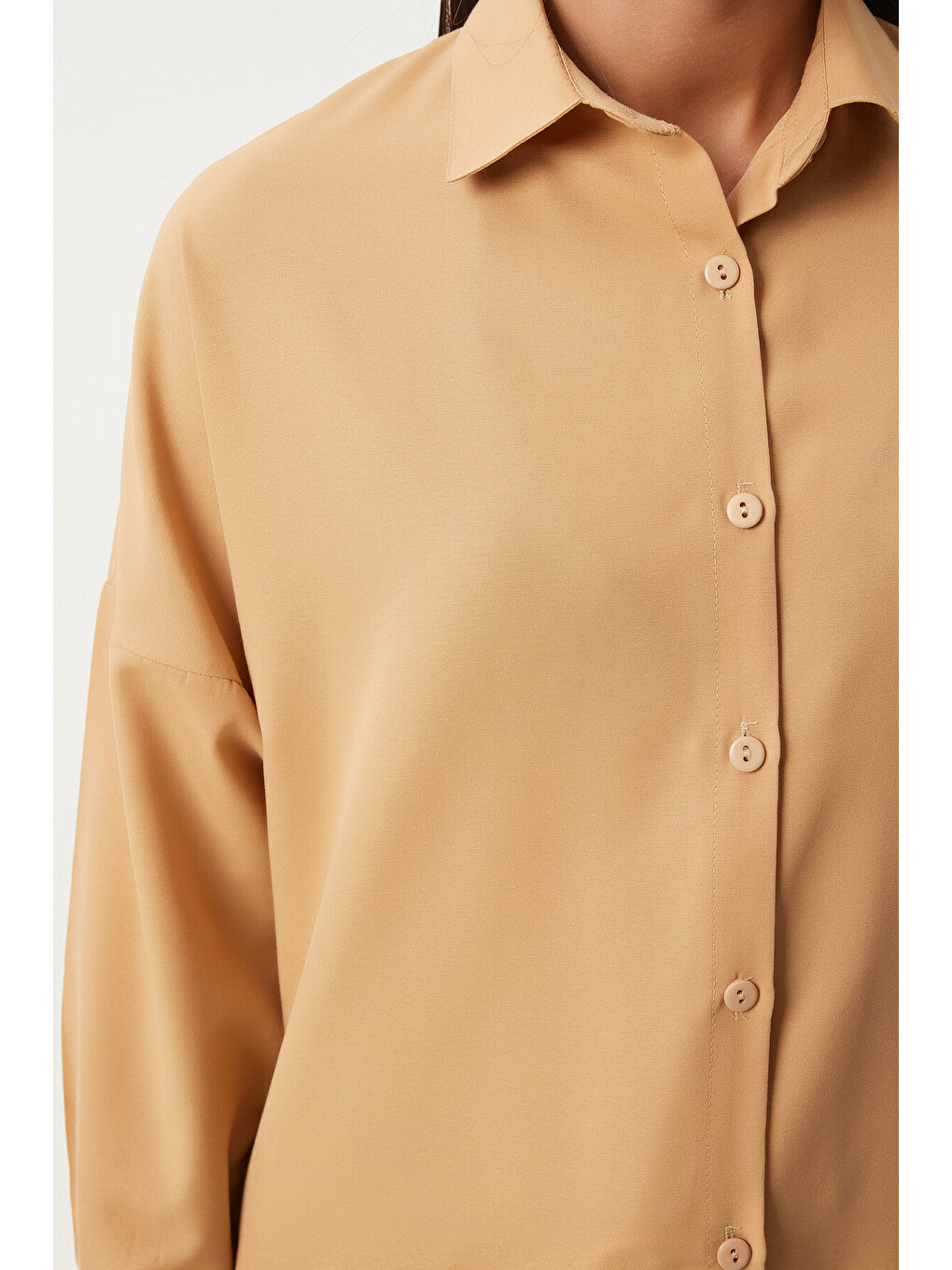 Kahverengi Oversize Basic Gömlek CAMEL LDD0003-2