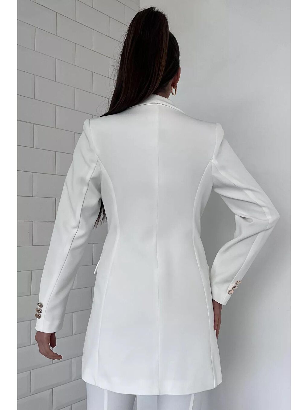 Ekru Kadın Astarlı Blazer Ceket-3