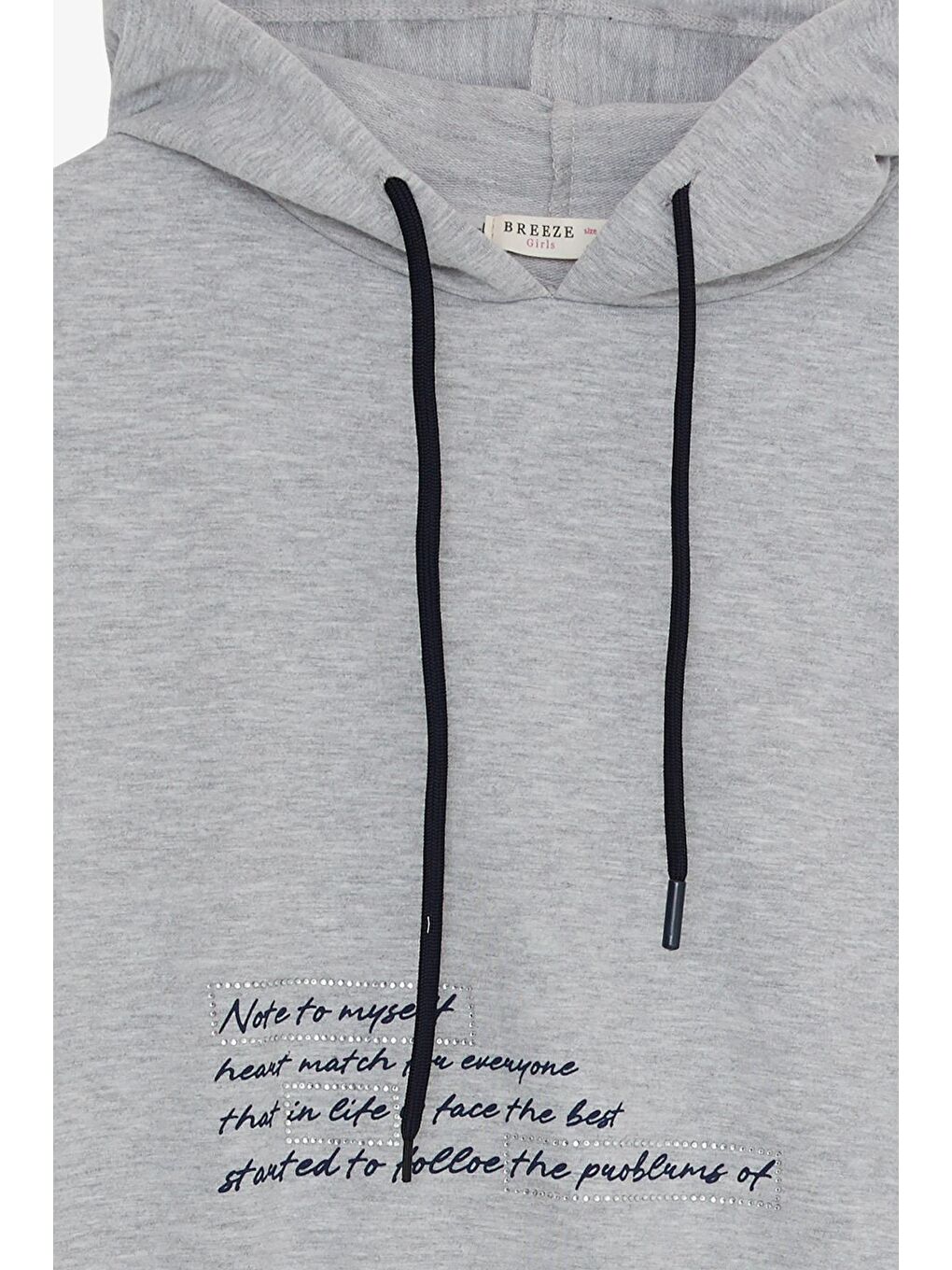 Kız Çocuk Eşofman Takım Taşlı Yazı Baskılı Kapüşonlu Gri Melanj (8-12 Yaş)-4