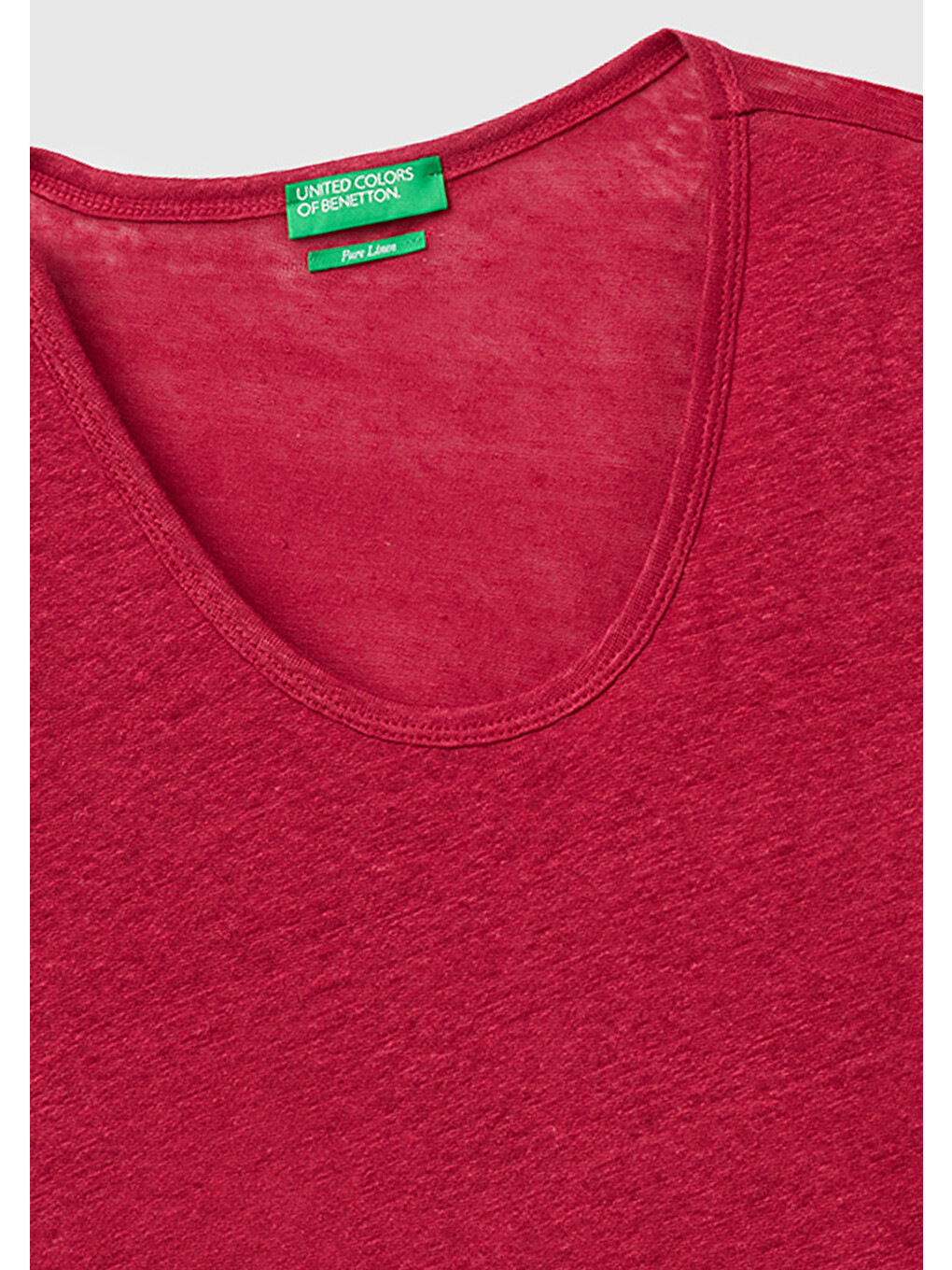 Kadın Fuşya %100 Keten Geniş Yaka Kısa Kollu T-shirt-2