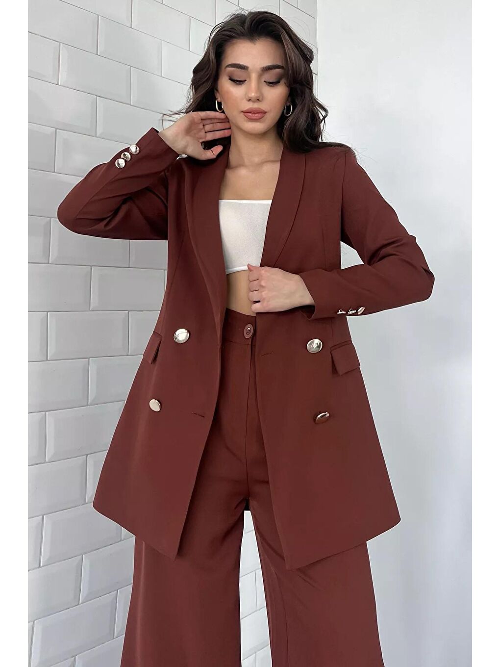 Kahverengi Kadın Astarlı Blazer Ceket