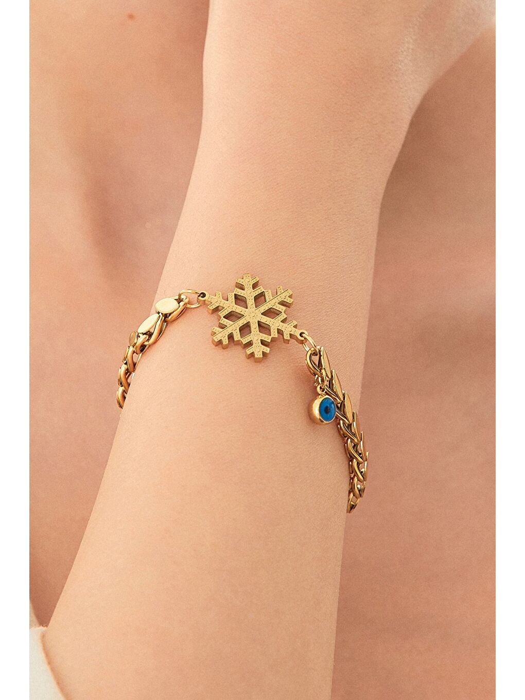 Sarı Kar Taneli Pullu Zincir Çelik Bileklik-1