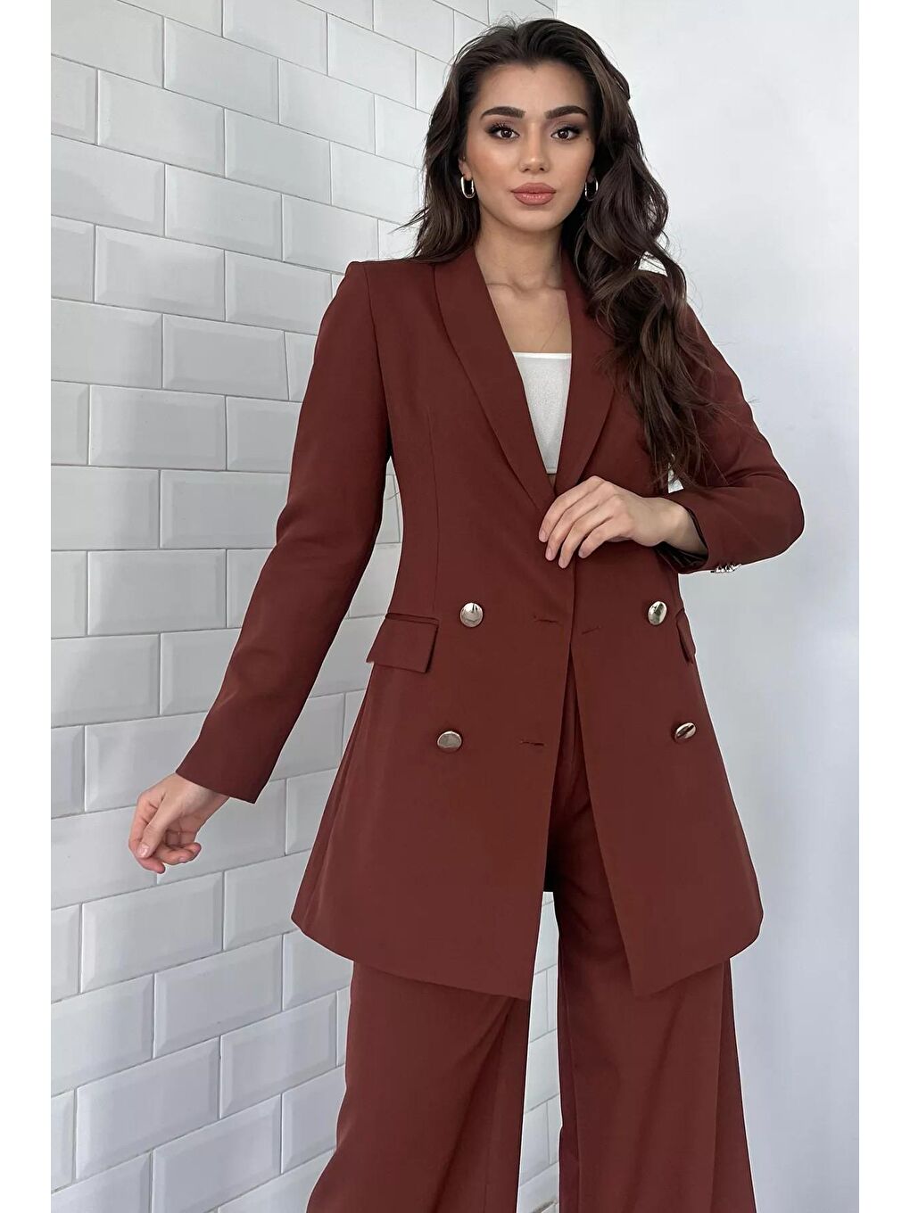 Kahverengi Kadın Astarlı Blazer Ceket-1