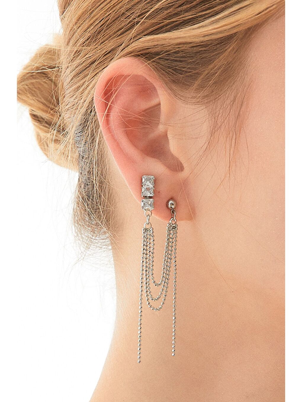 Gri Taşlı Sallantılı Kıkırdak Küpe-1