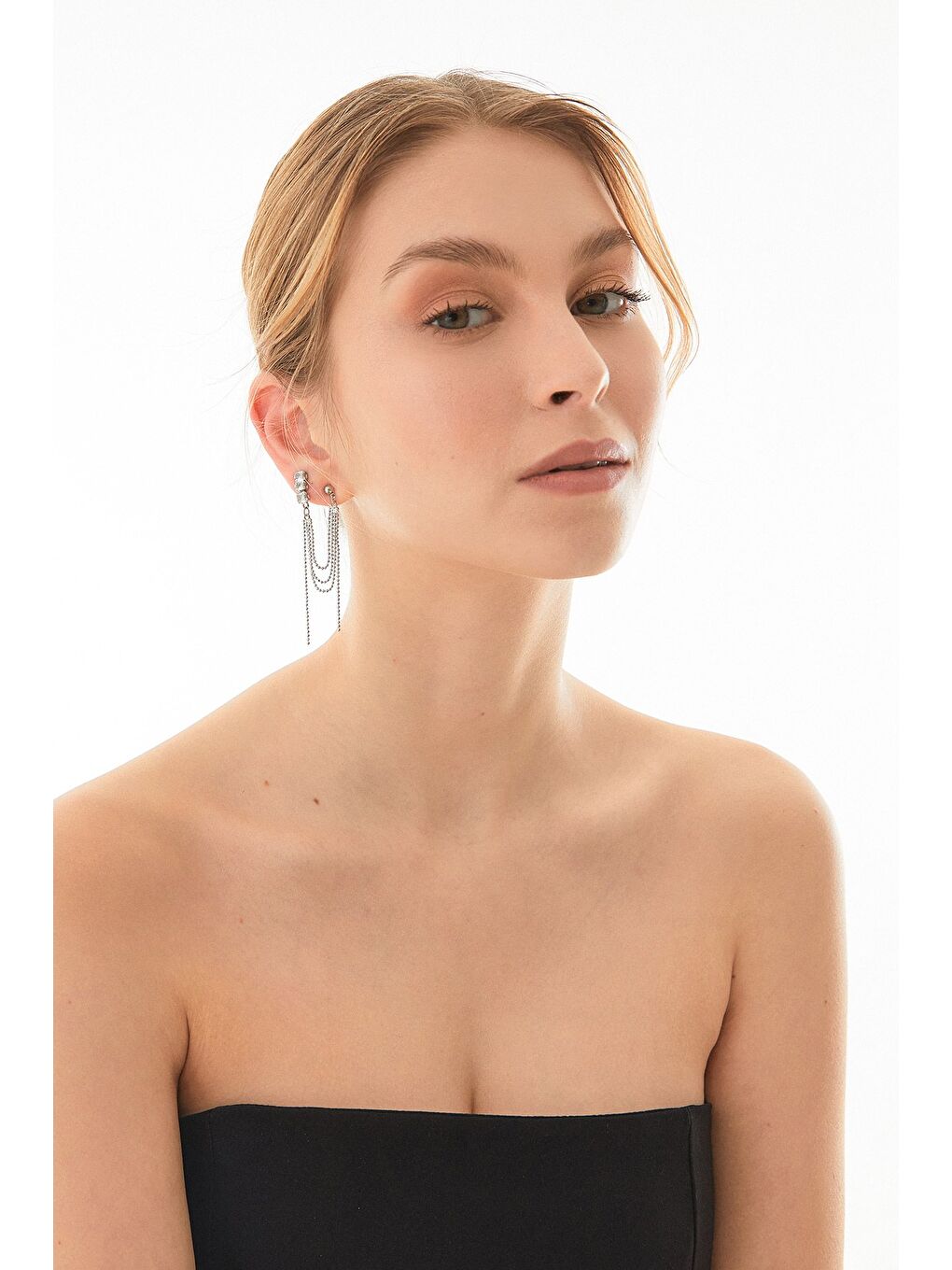 Gri Taşlı Sallantılı Kıkırdak Küpe-2