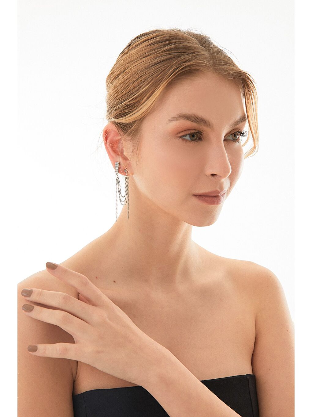 Gri Taşlı Sallantılı Kıkırdak Küpe-3