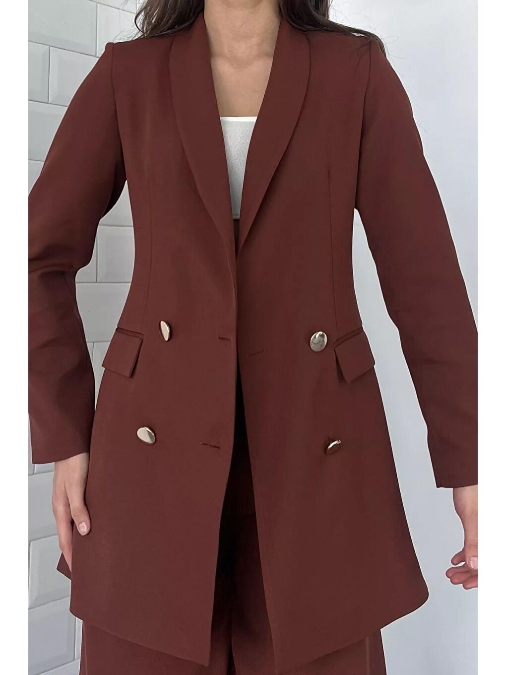 Kahverengi Kadın Astarlı Blazer Ceket-2