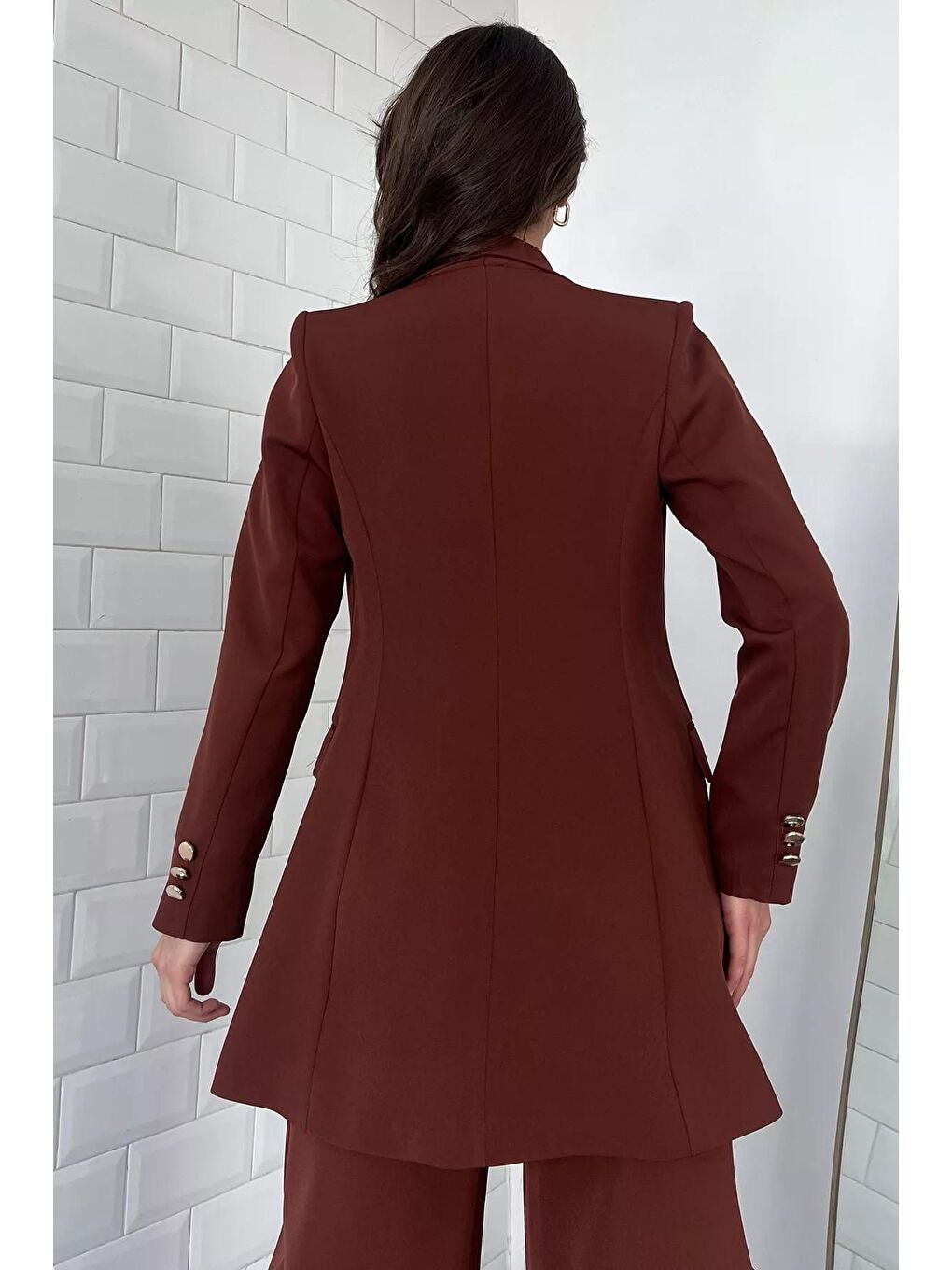 Kahverengi Kadın Astarlı Blazer Ceket-3