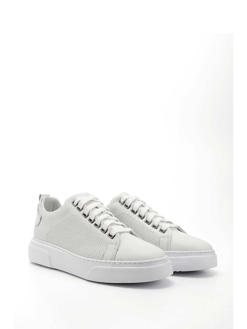 Beyaz Erkek BEYAZ-AÇIK GRİ Bağcıklı Hakiki Deri Sneaker-1