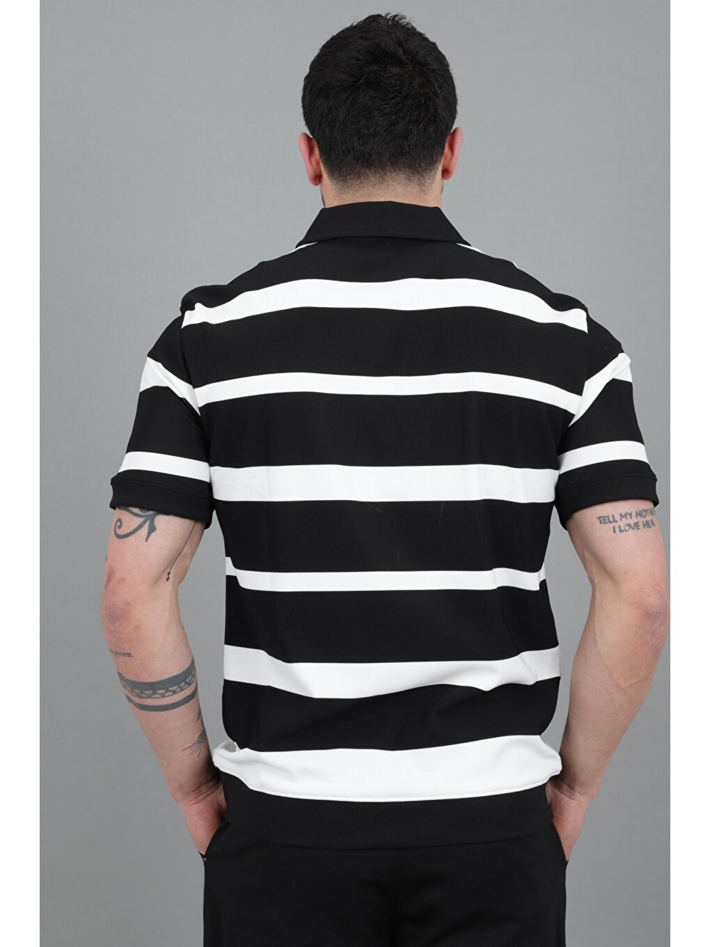 Siyah Çift Renk Çizgili Apaç Yaka Tişört GP 1042_30494-5