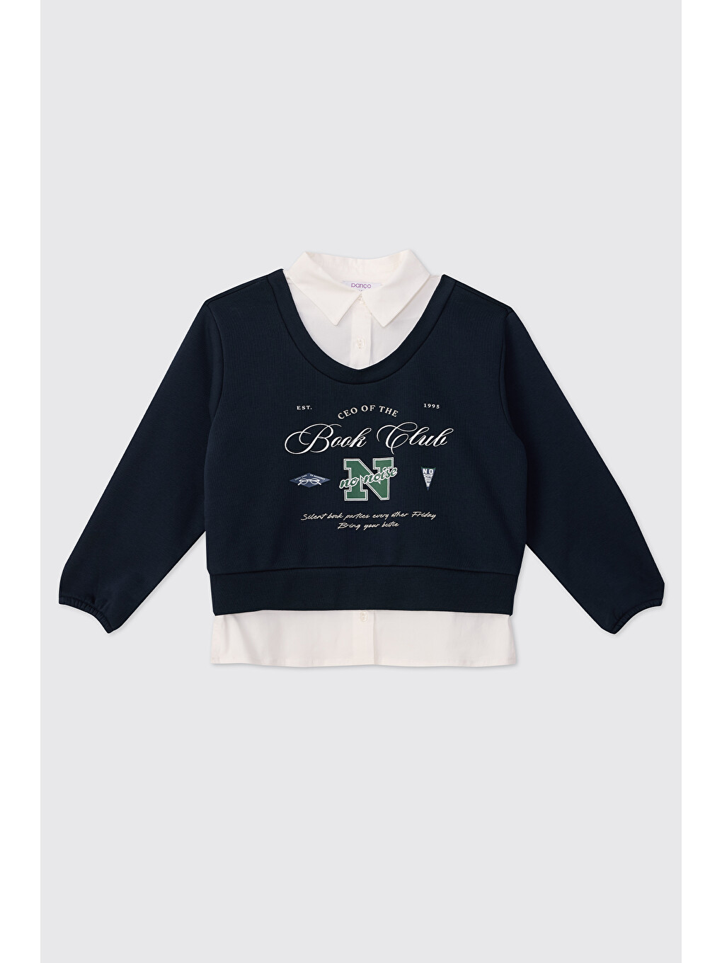 Lacivert Kız Çocuk Yaka Detaylı Sweatshirt