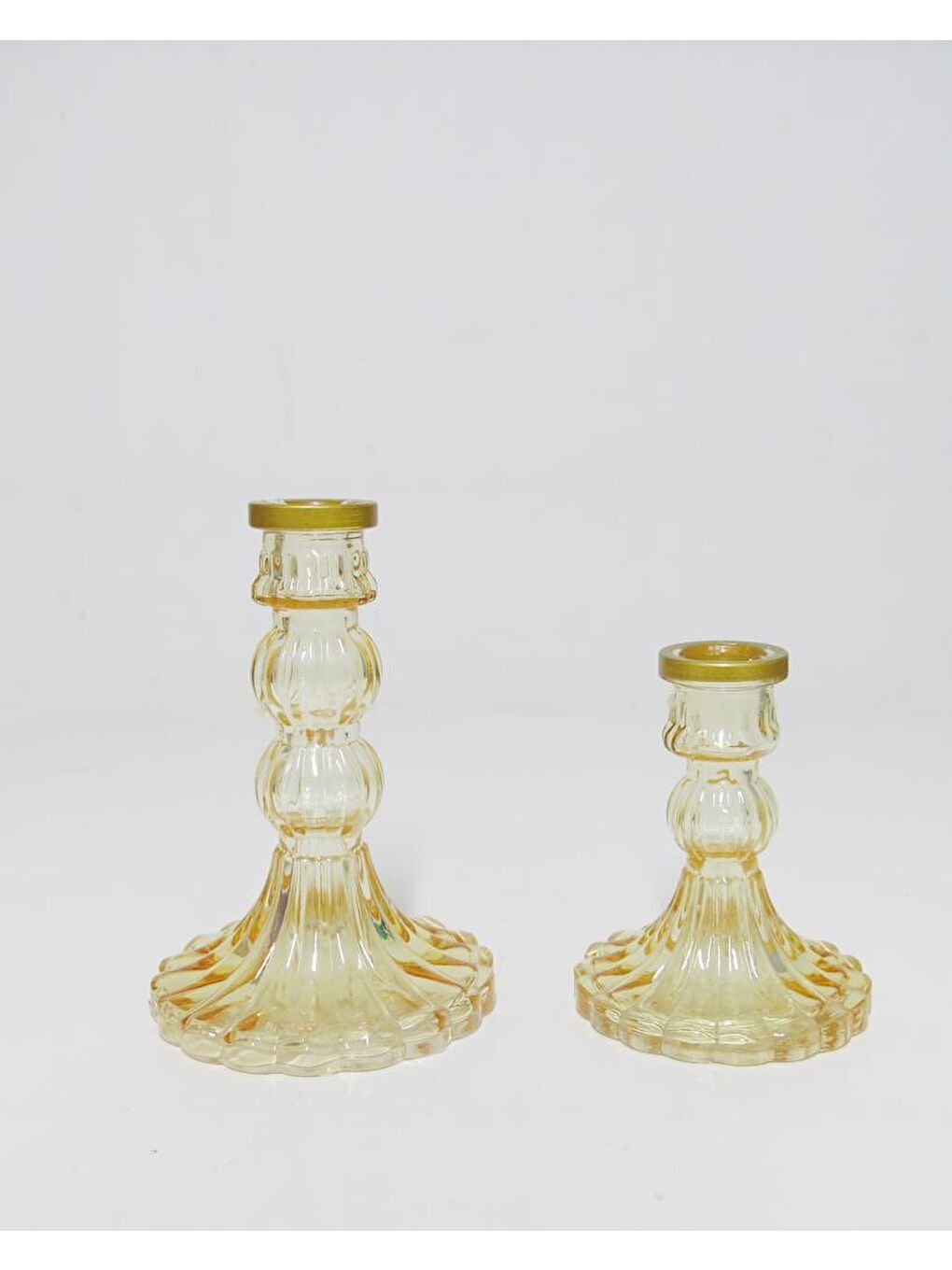 Mavi 2li Kristal Cam Şamdan Mumluk ve Mum Seti-MAVİ