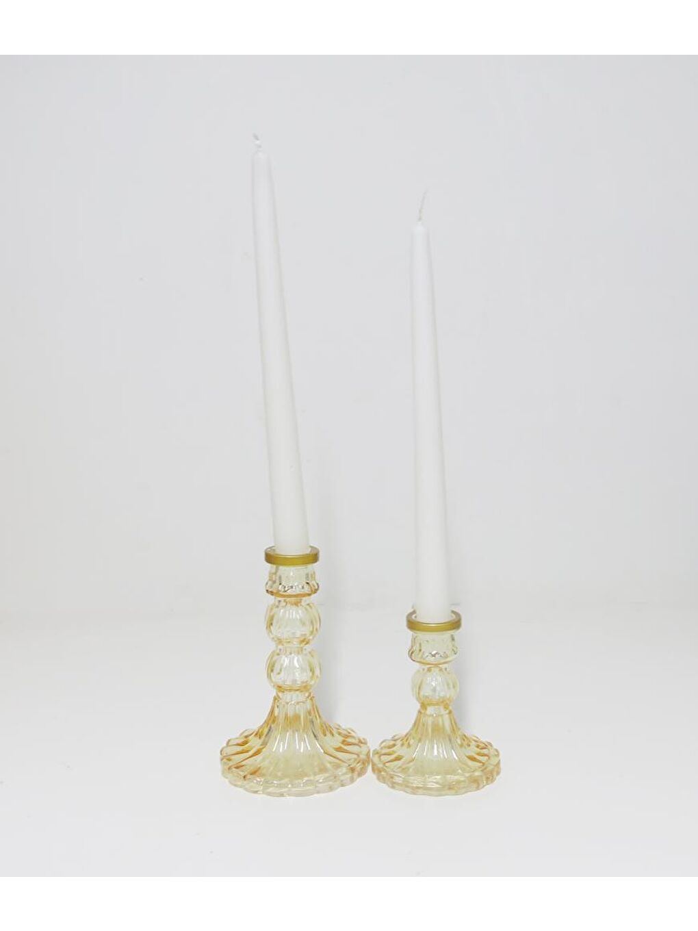 Mavi 2li Kristal Cam Şamdan Mumluk ve Mum Seti-MAVİ-1