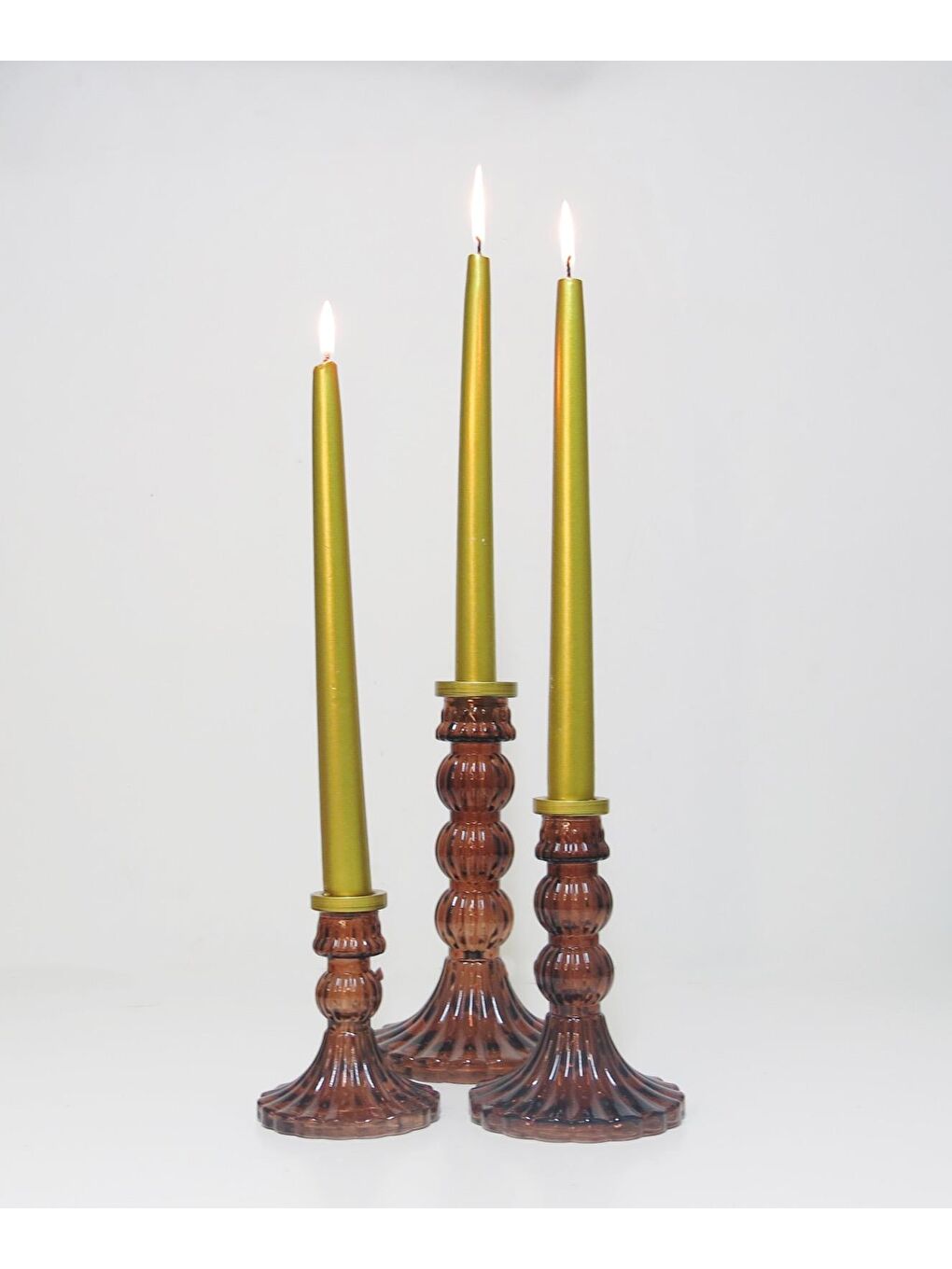 Mavi 2li Kristal Cam Şamdan Mumluk ve Mum Seti-MAVİ-2