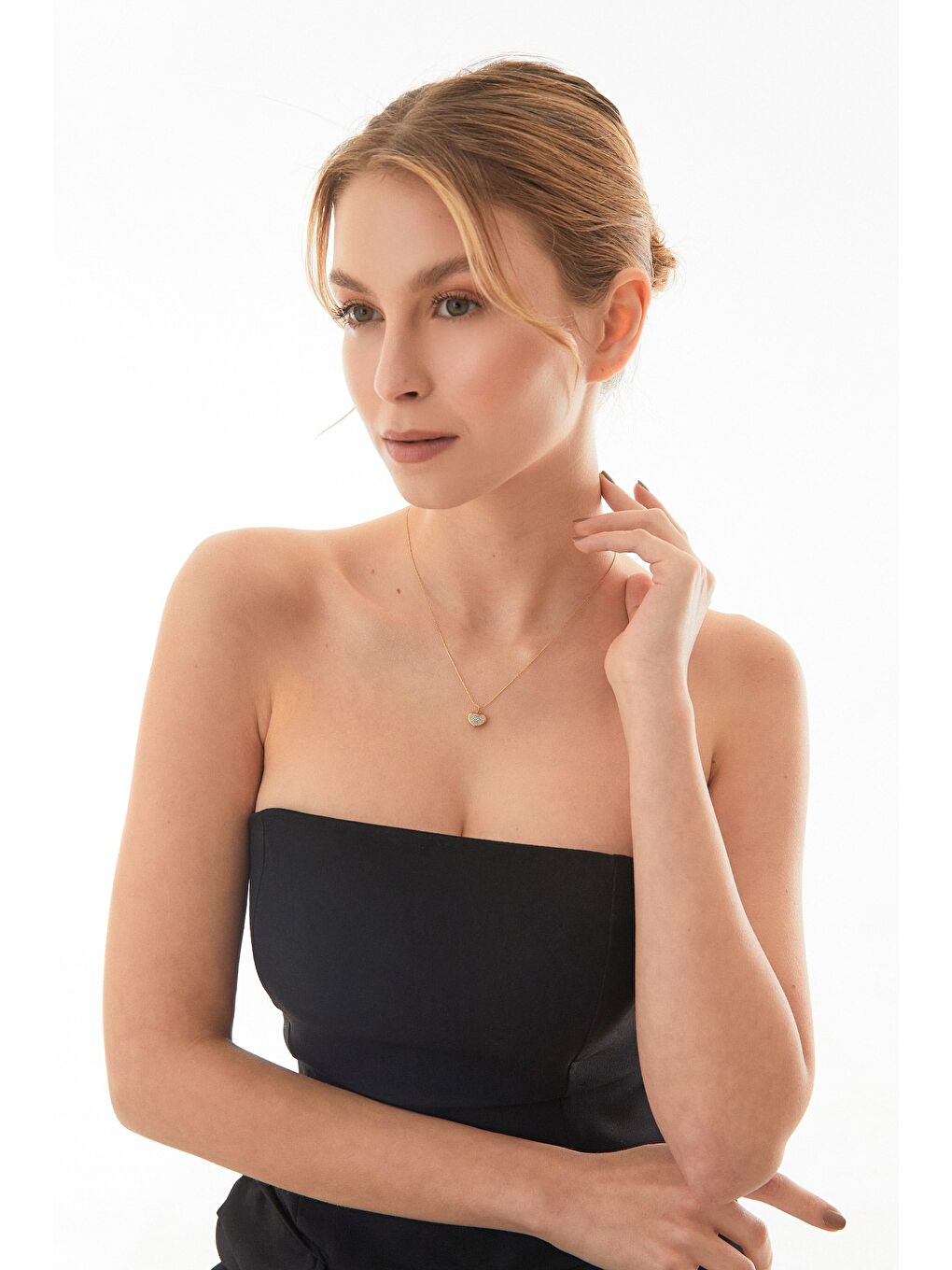 Sarı Taşlı Kalp Çelik Kolye-1