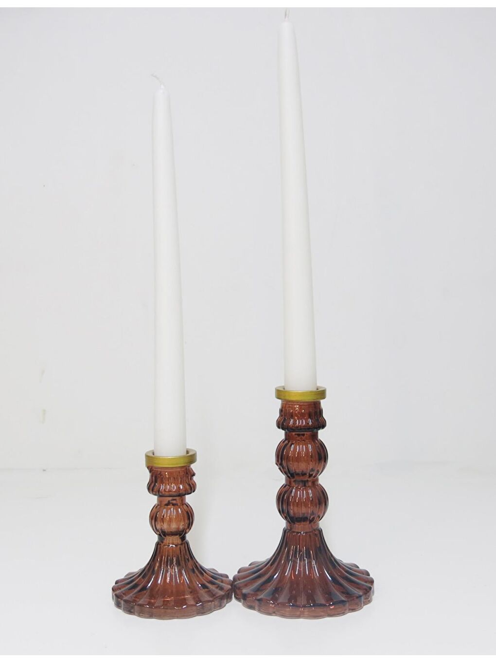 Mavi 2li Kristal Cam Şamdan Mumluk ve Mum Seti-MAVİ-4