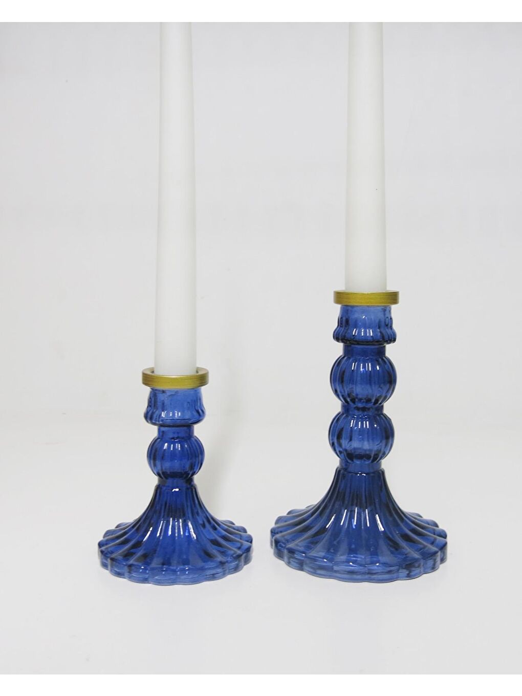Mavi 2li Kristal Cam Şamdan Mumluk ve Mum Seti-MAVİ-5