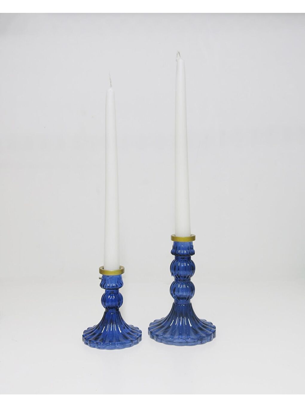 Mavi 2li Kristal Cam Şamdan Mumluk ve Mum Seti-MAVİ-6