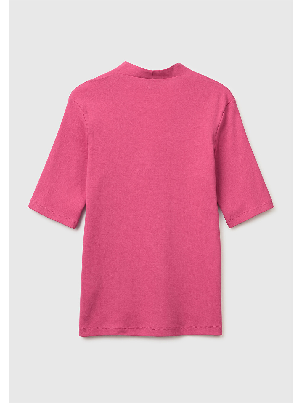 Kadın Fuşya %100 Pamuk Yarım Kollu Derin V Yaka T-Shirt-1