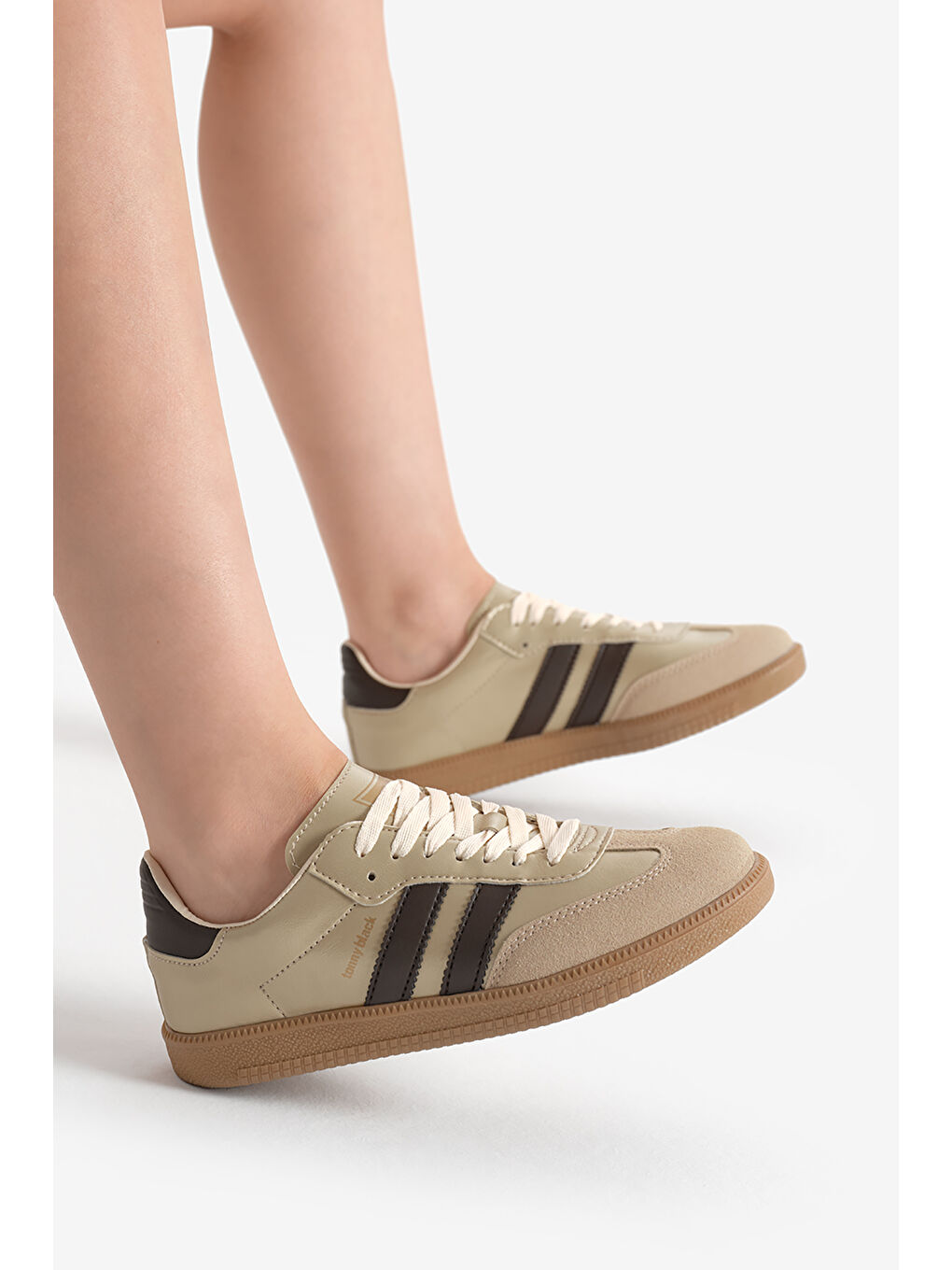 Unisex Bej Kahve Termo Taban Yanı Şeritli Bağcıklı Spor Ayakkabı-1