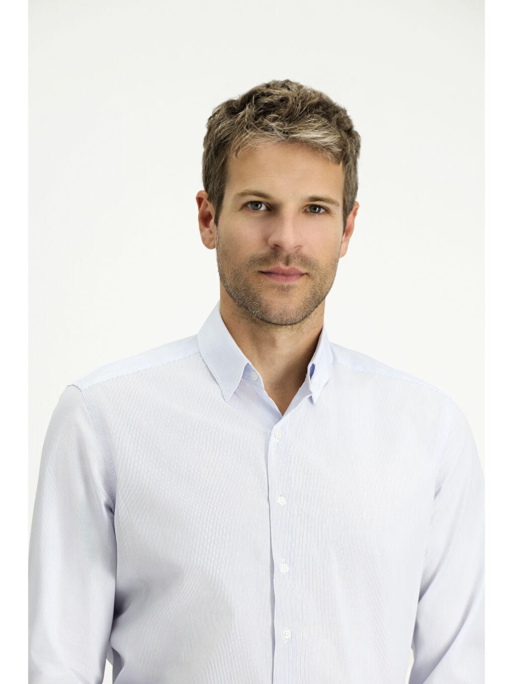 Mavi Uzun Kol Slim Fit Dar Kesim Pamuk Çizgili Klasik Gömlek-2