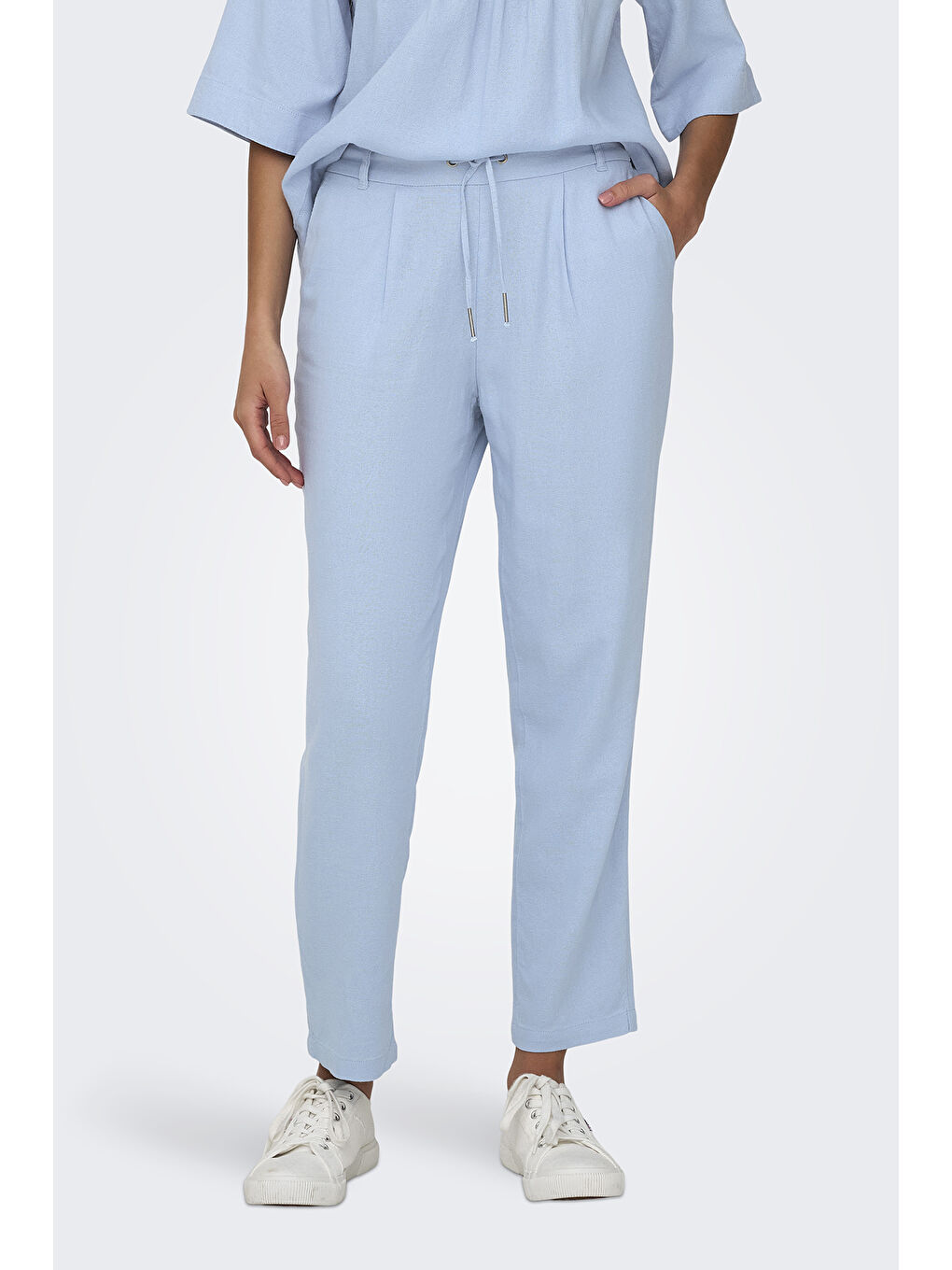 Mavi Onlcaro-Poptrash Keten Karışımlı Comfort Fit Normal Bel Düz Paça Pantolon 15278710