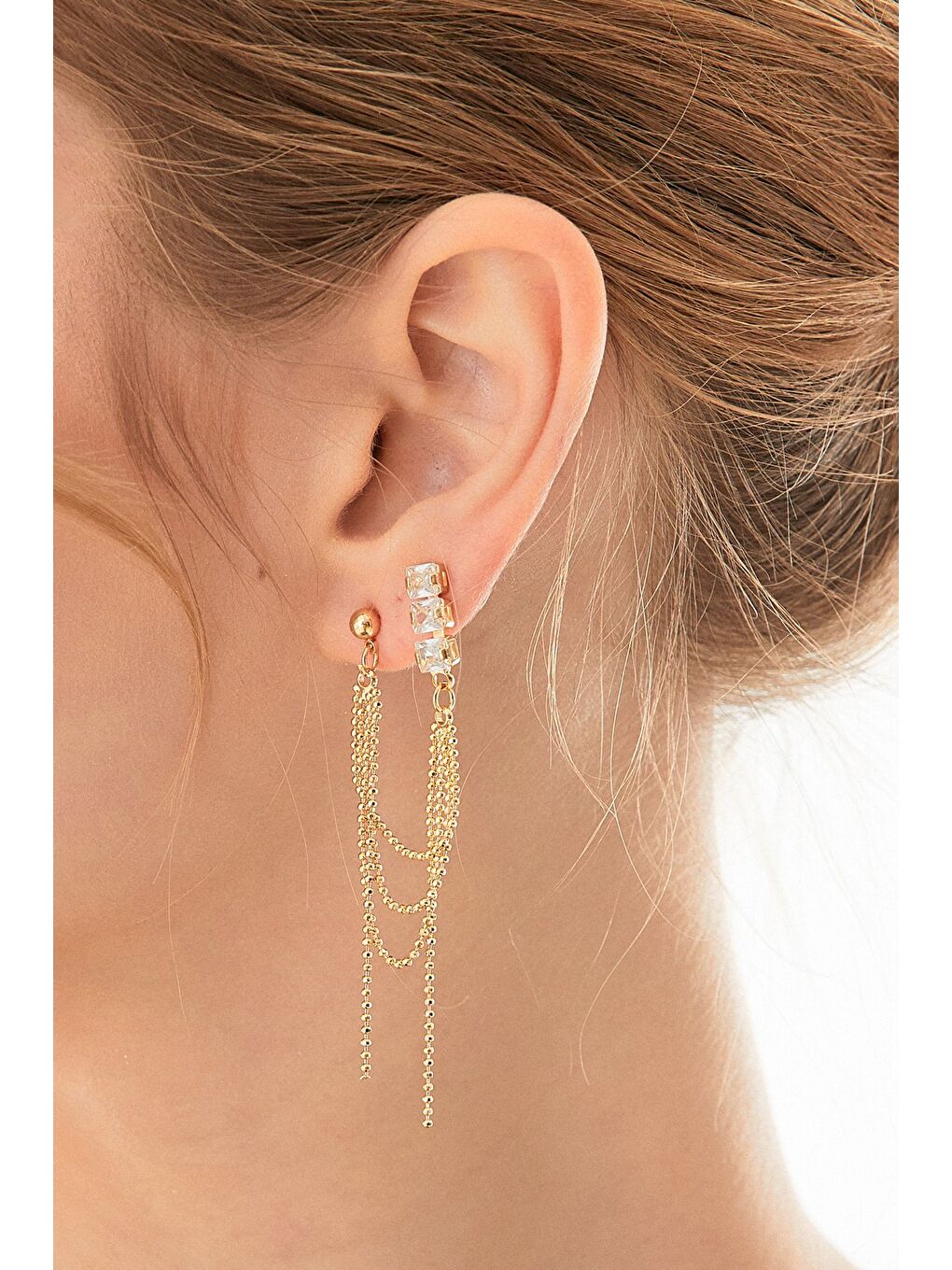 Sarı Taşlı Sallantılı Kıkırdak Küpe-1