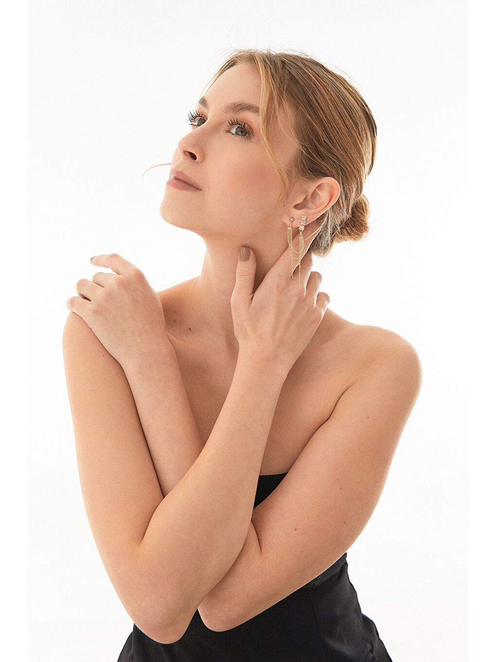 Sarı Taşlı Sallantılı Kıkırdak Küpe-2